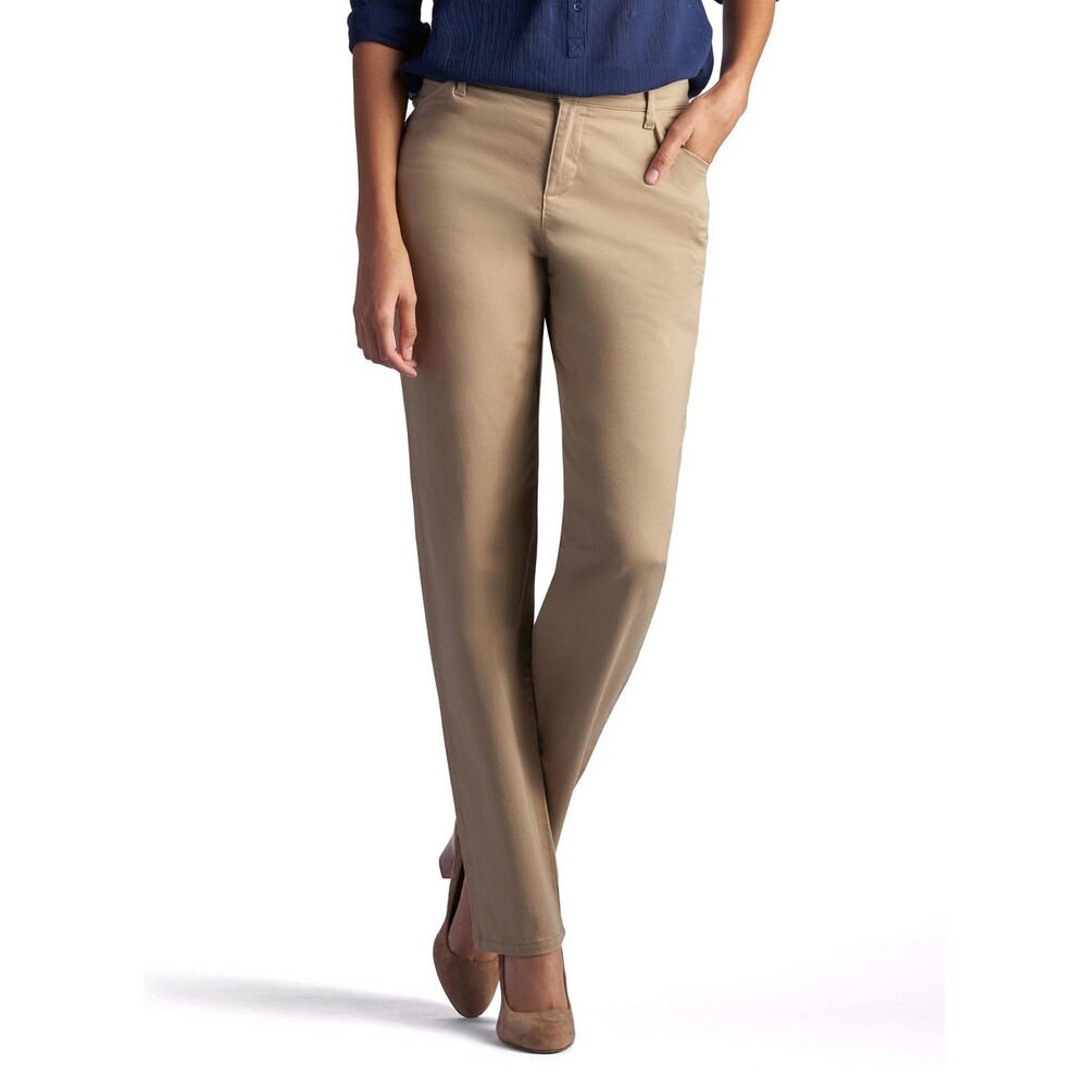 Lee Relaxed Fit All Day Straight Leg Pants Womens 8 Short Flax Stretch NEW